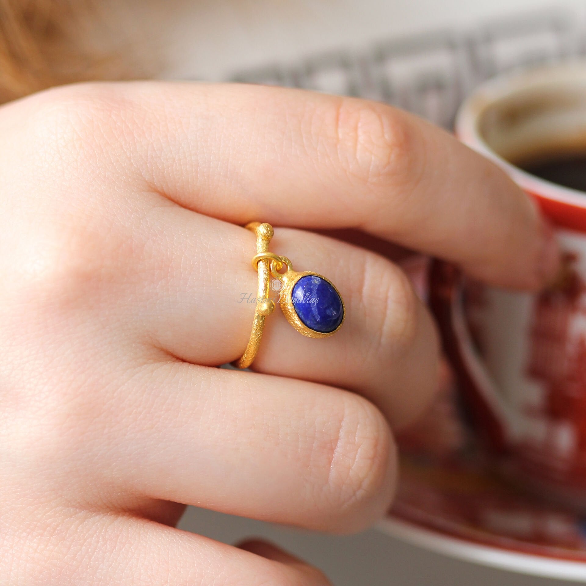 Lapis Lazuli Sallantılı Gümüş Yüzük — görsel 2