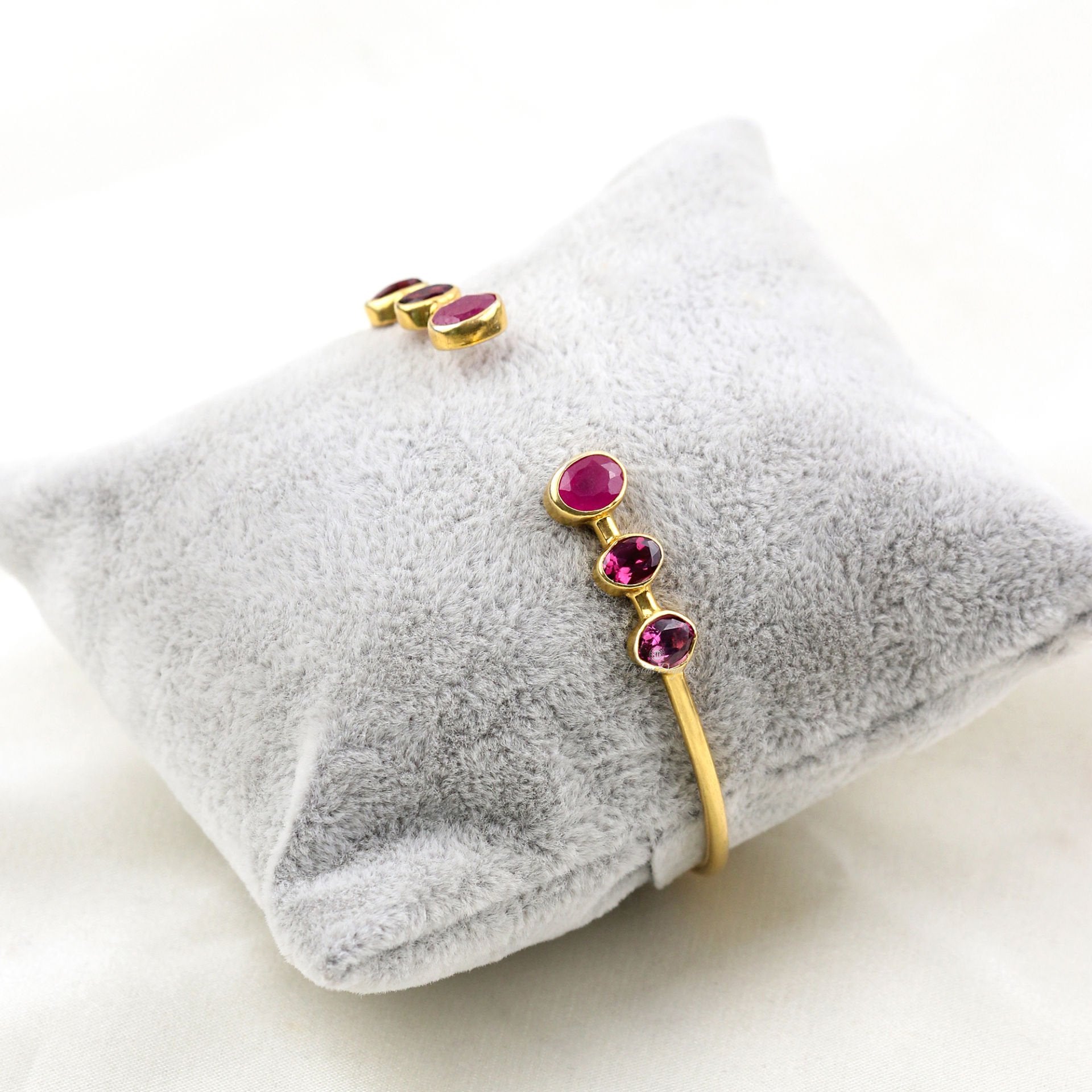 Rhodolite Garnet ve Yakut Gümüş Bileklik — görsel 4