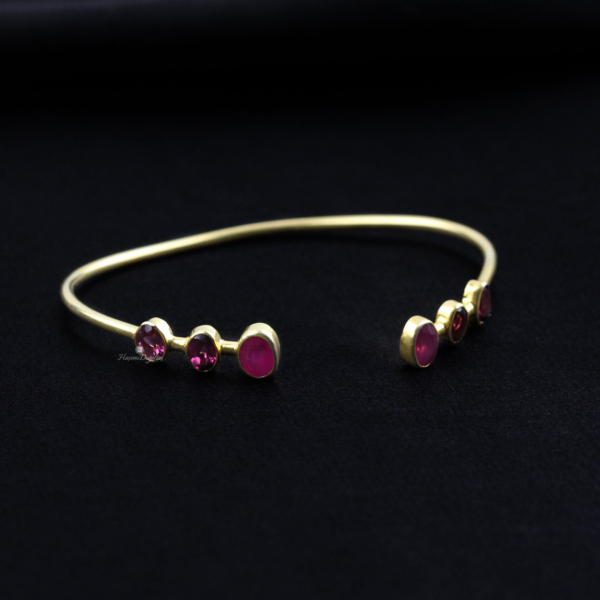 Rhodolite Garnet ve Yakut Gümüş Bileklik — görsel 5