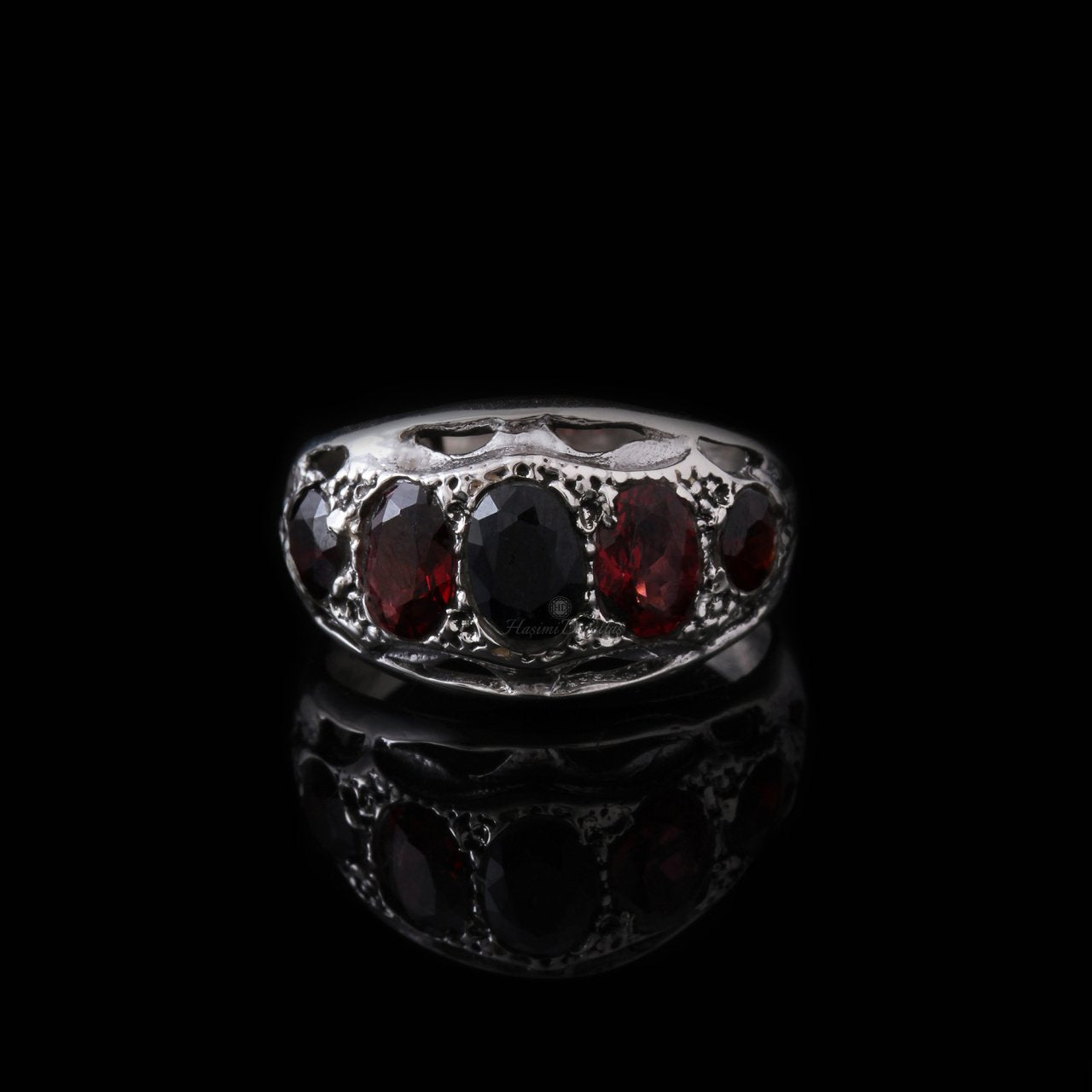 Safir & Garnet Erkek Gümüş Yüzük — görsel 4