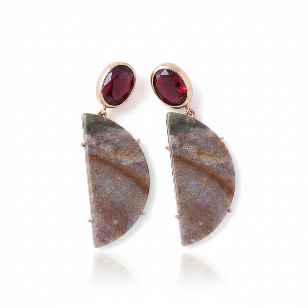 Garnet & Akik Doğaltaş Küpe