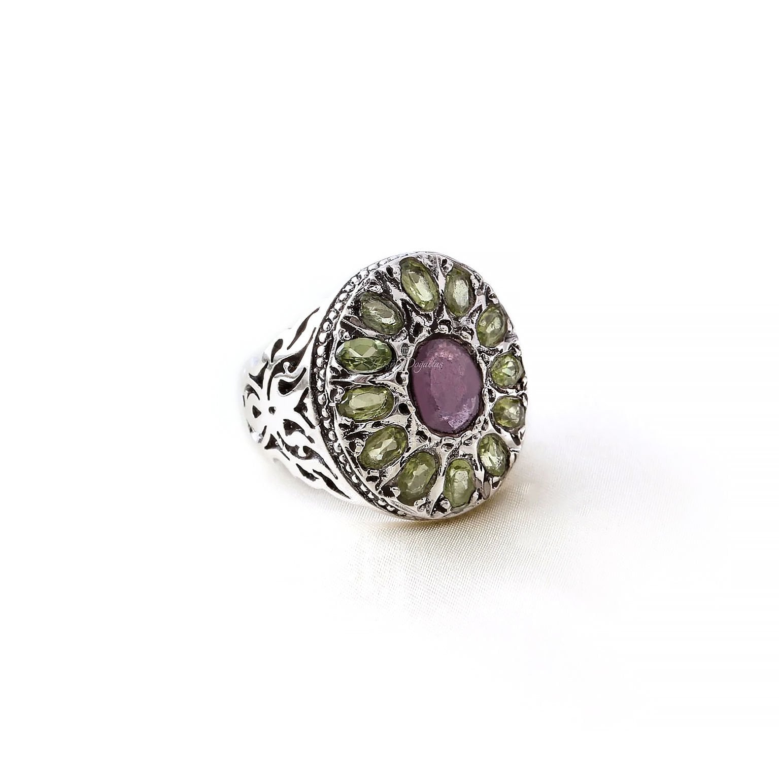 Peridot & Yakut Gümüş Erkek Yüzük