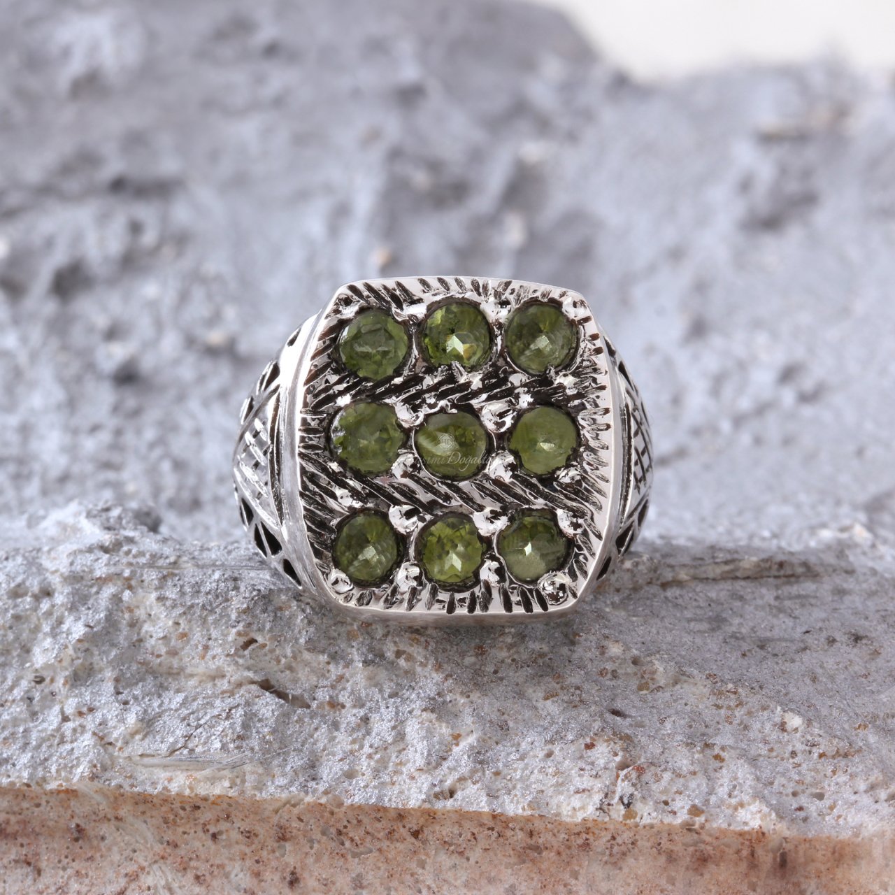 Peridot Doğaltaş Erkek Gümüş Yüzük — görsel 2
