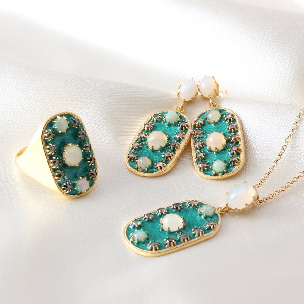 Elmas & Opal Doğaltaşlı Mineli Gümüş Set — görsel 5