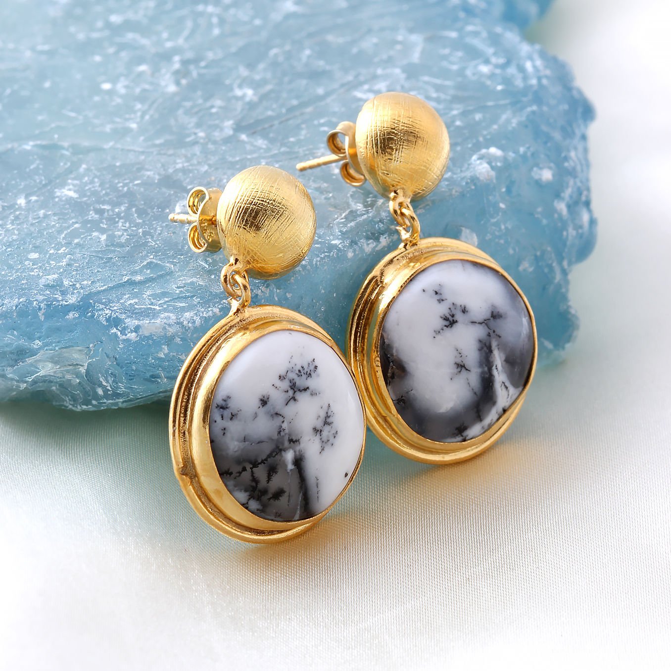 Dendrit Opal Doğaltaşlı Gümüş Küpe — görsel 2
