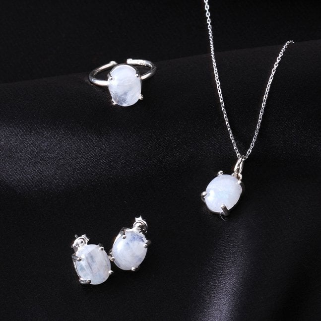 Ay Taşı Gümüş Set — Aytaşı doğal taş — görsel 4