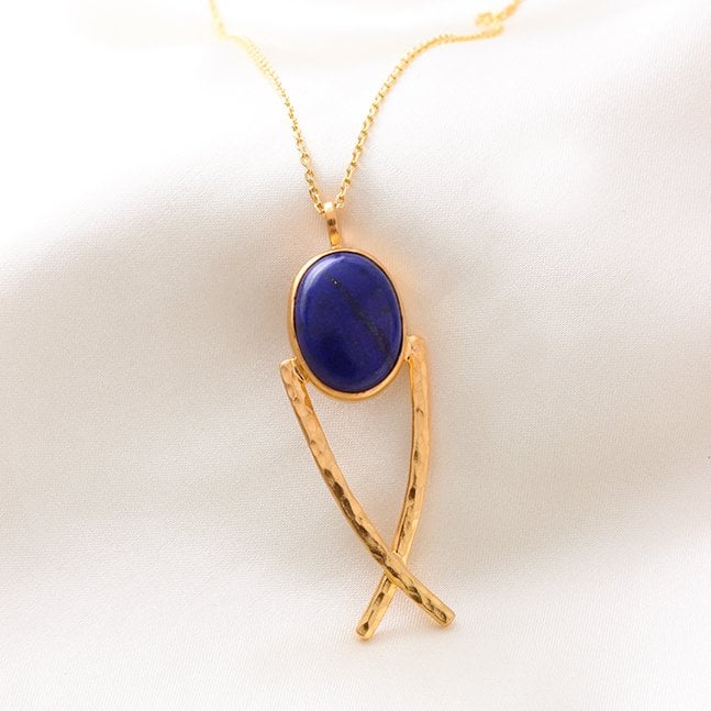 Lapis Lazuli Balık Motifli Gümüş Kolye — görsel 4