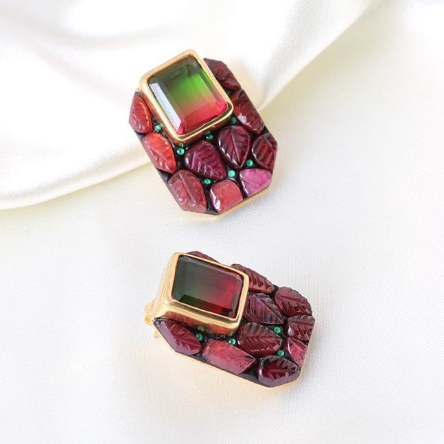 Turmalin & Granat Doublet Küpe — Garnet doğal taş — görsel 3