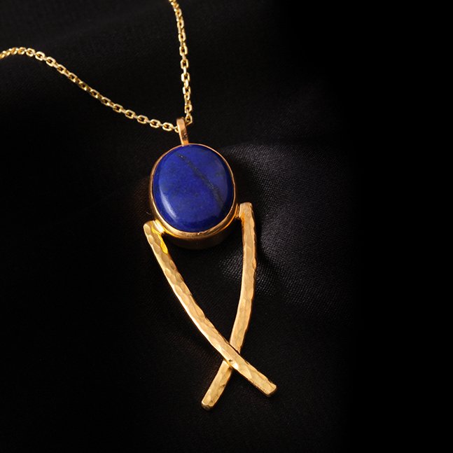 Lapis Lazuli Balık Motifli Gümüş Kolye — görsel 5