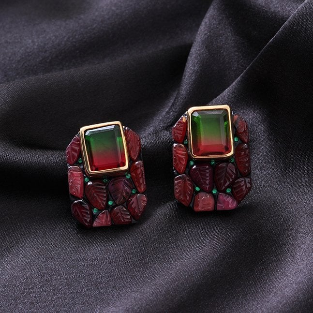 Turmalin & Granat Doublet Küpe — Garnet doğal taş — görsel 5