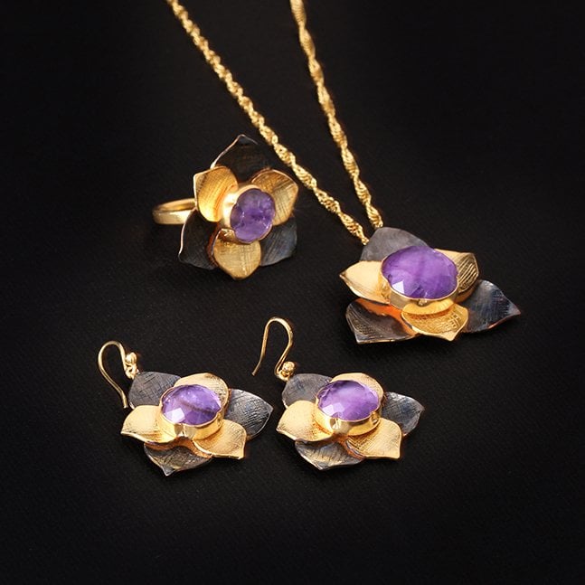 Ametist Flora Serisi Gümüş Set — görsel 2