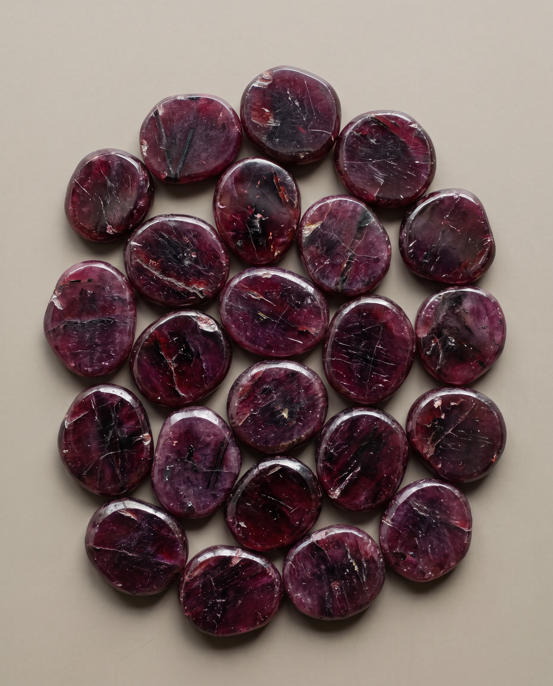 El kesimi Garnet kabaşonlar bir arada