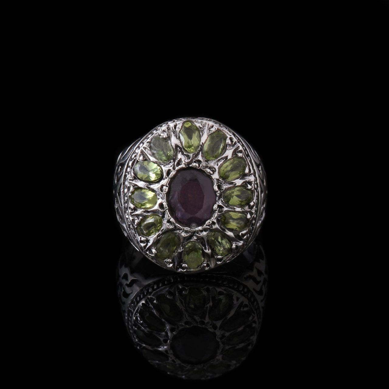 Peridot & Yakut Gümüş Erkek Yüzük — görsel 3