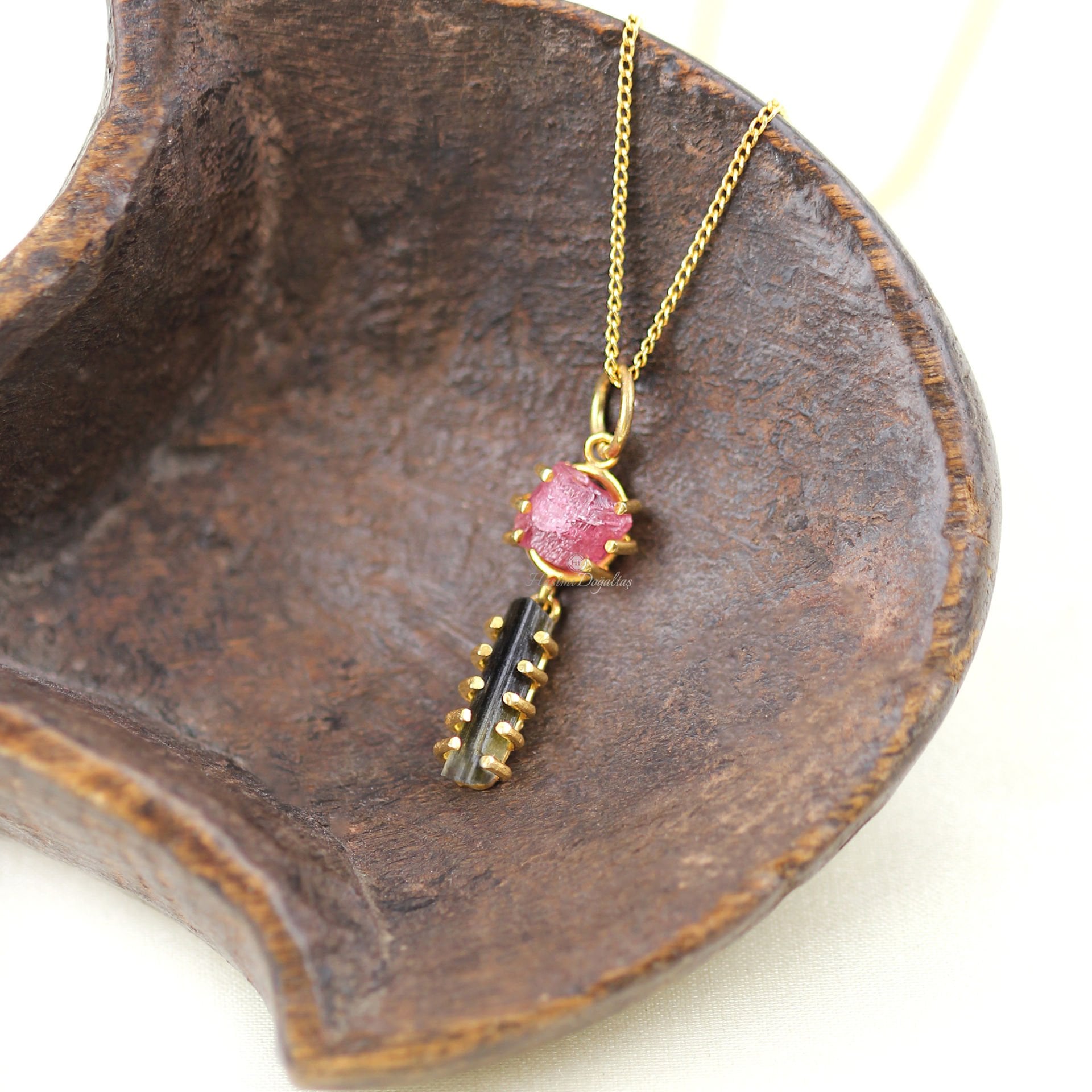 Turmalin Ham Taş İkili Kolye — görsel 2