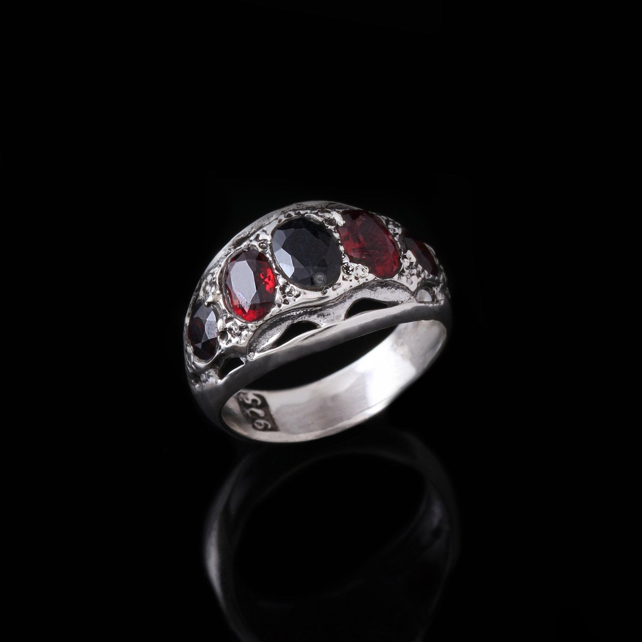 Safir & Garnet Erkek Gümüş Yüzük — görsel 3
