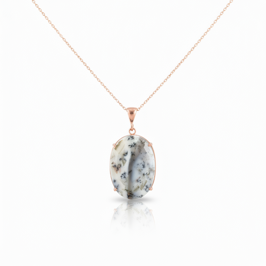 Dendrit Opal Doğal Taşlı Gümüş Kolye