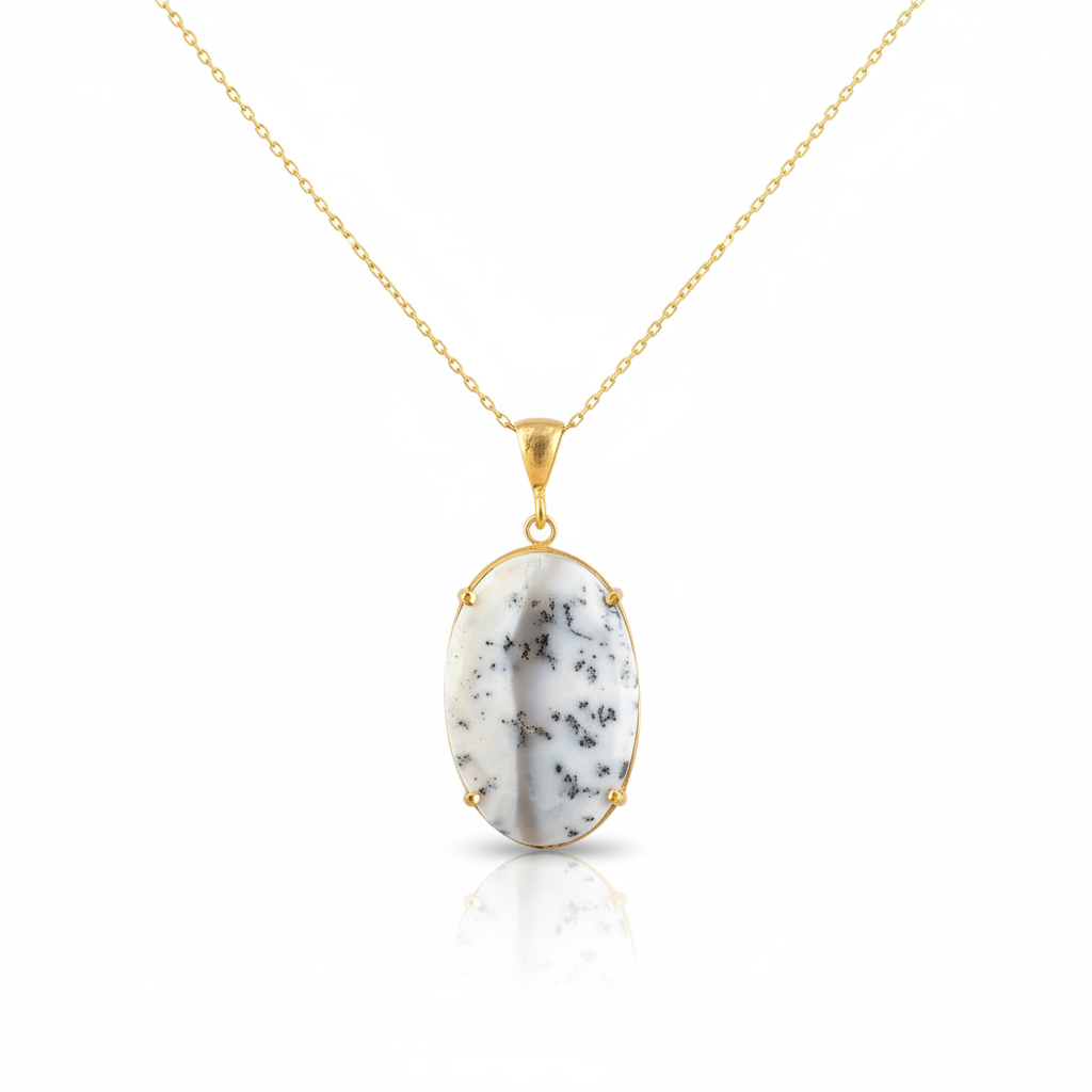 Dendrit Opal Doğal Taşlı Gümüş Kolye