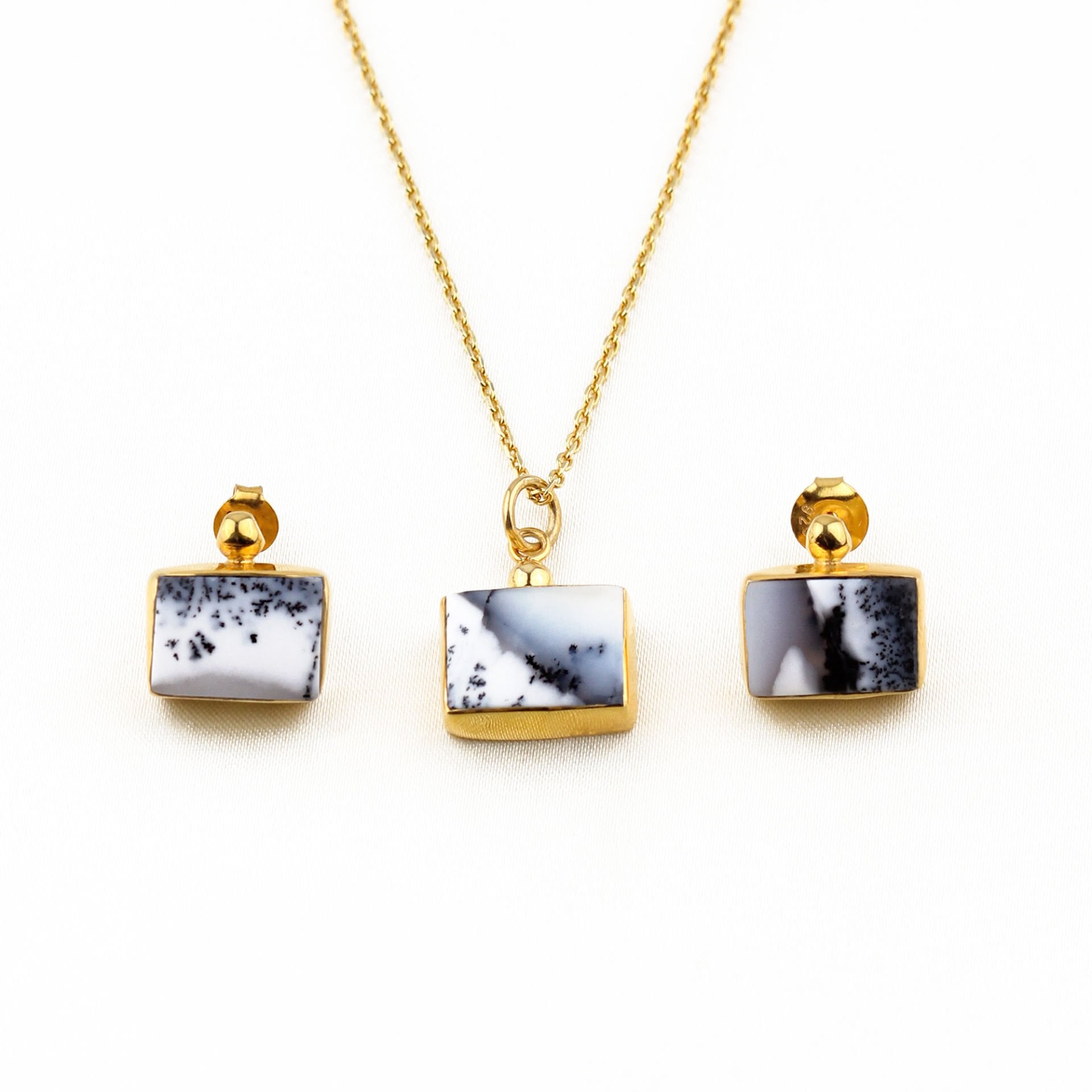Dendrit Opal Doğaltaş Gümüş Set