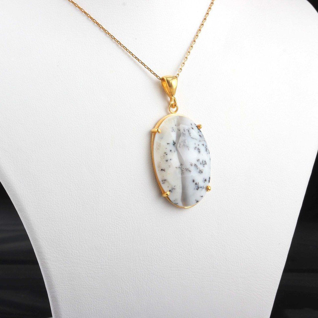 Dendrit Opal Doğal Taşlı Gümüş Kolye — görsel 3