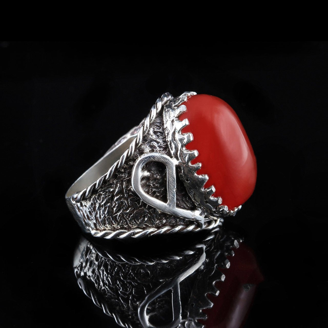 Kızıl Yemen Akik Erkek Gümüş Yüzük — görsel 5