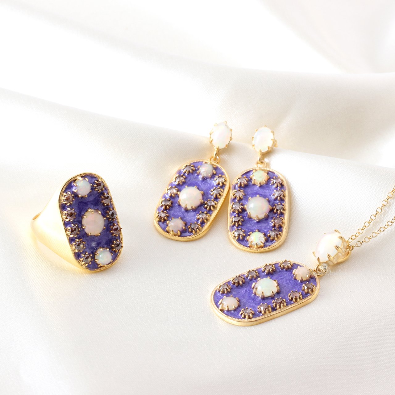 Opal Doğaltaşlı Elmas Mineli Gümüş Set — görsel 4