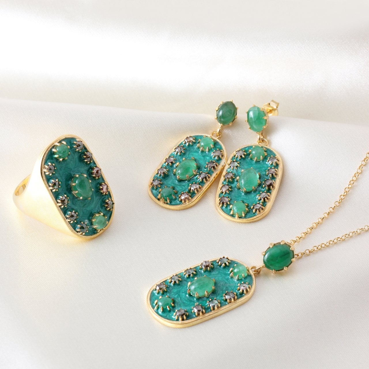 Zümrüt Mineli Gümüş Set — görsel 4