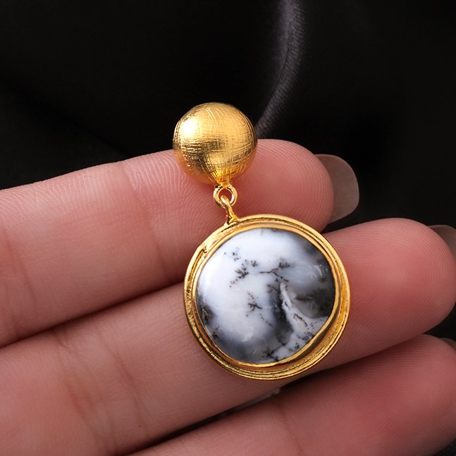 Dendrit Opal Doğaltaşlı Gümüş Küpe — görsel 3