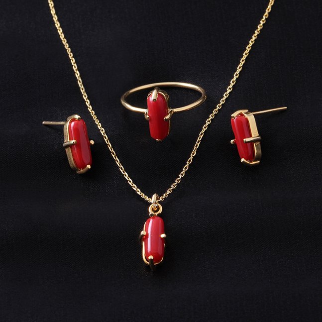 Mercan Doğaltaş Gümüş Set — görsel 4