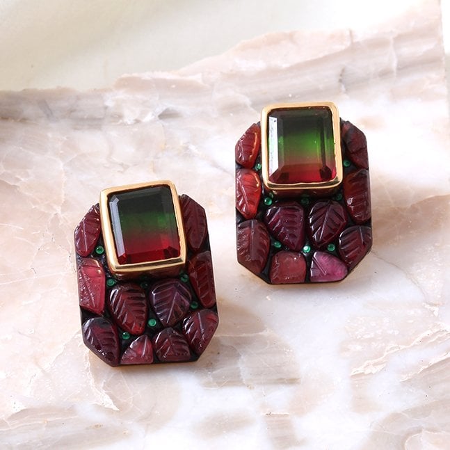 Turmalin & Granat Doublet Küpe — Garnet doğal taş — görsel 4