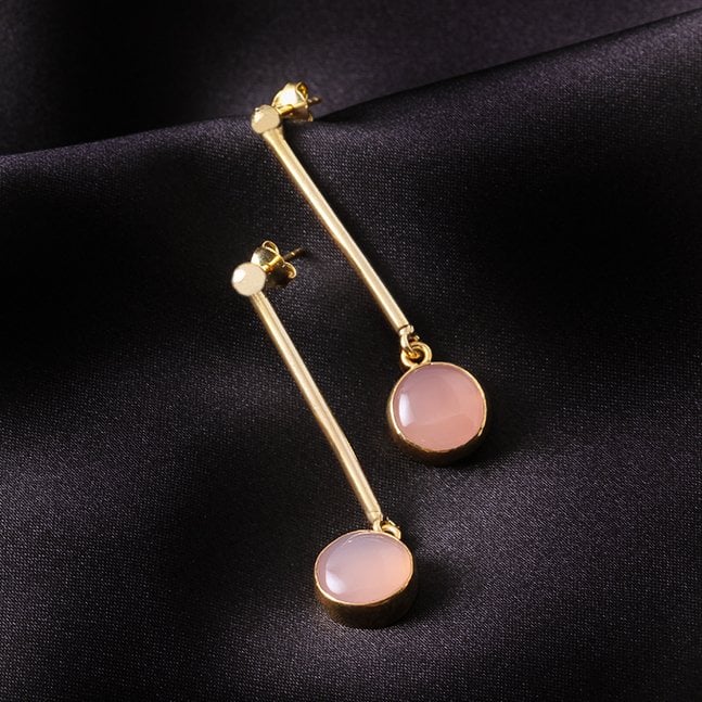 Pembe Kuvars Gümüş Küpe — görsel 6