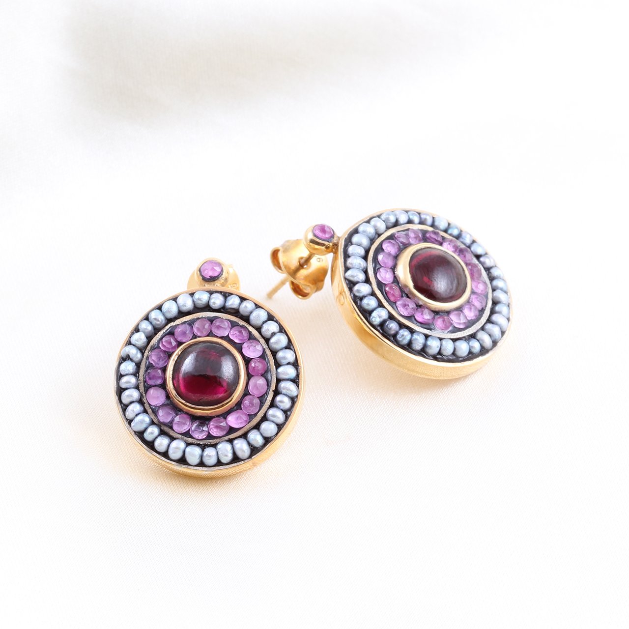 Hassonit & İnci İkili Set — Garnet doğal taş — görsel 3